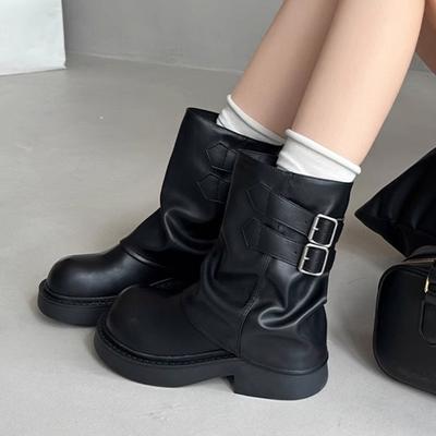 Мода Винтаж Пряжка Ремня Женские Западные Ботильоны Лаконичные Туфли на Квадратном Каблуке Осень Женские Короткие Ботильоны