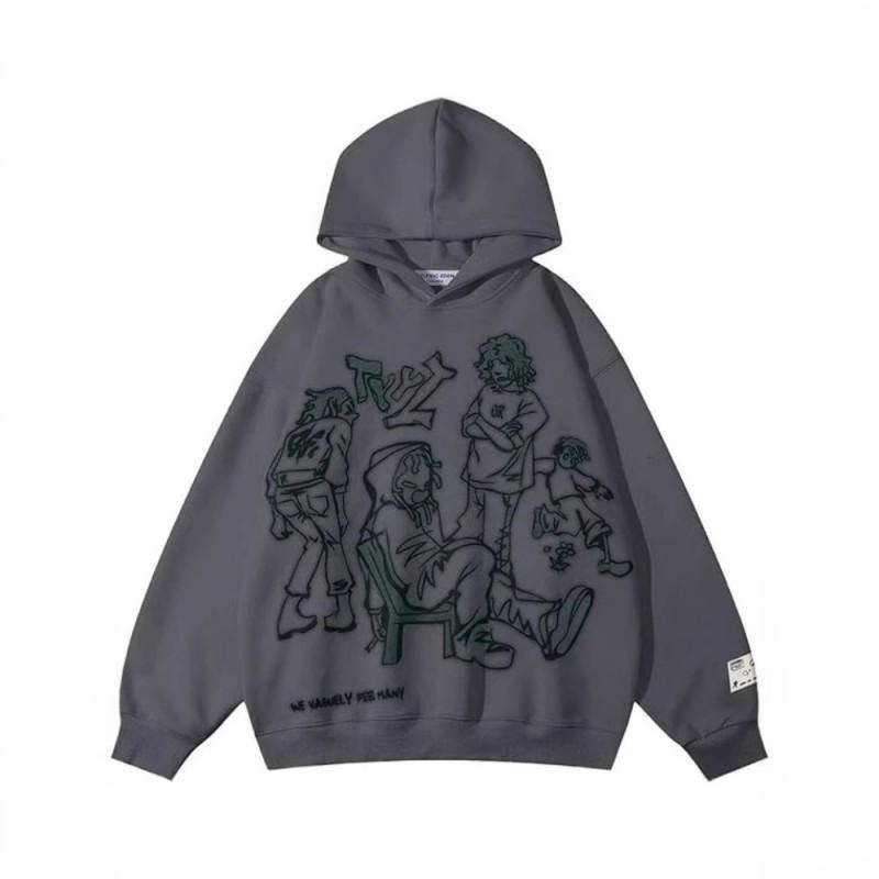 Oversized Hooded Sweatshirt Men Women Streetwear Loose Fit Graphic Print Long Sleeve Pullover Casual Jacket