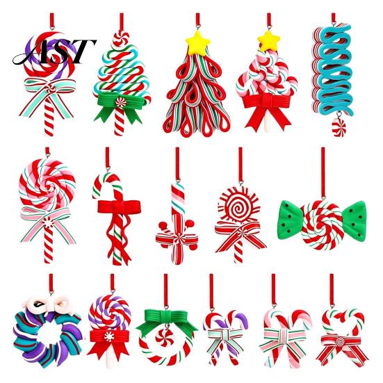 Christmas Tree Decorations 16 Pcs Lollipop Ornaments, Red Green Striped Peppermint Swirl Candy Cane Holiday Party Supplies Hanging Decoration,