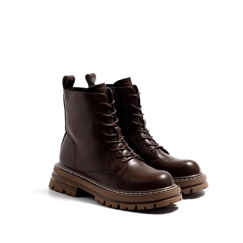 Водонепроницаемые зимние ботинки женские осенне-зимние утолщенные плюшевые ботинки на платформе женские теплые нескользящие ботинки из искусственной кожи в английском стиле