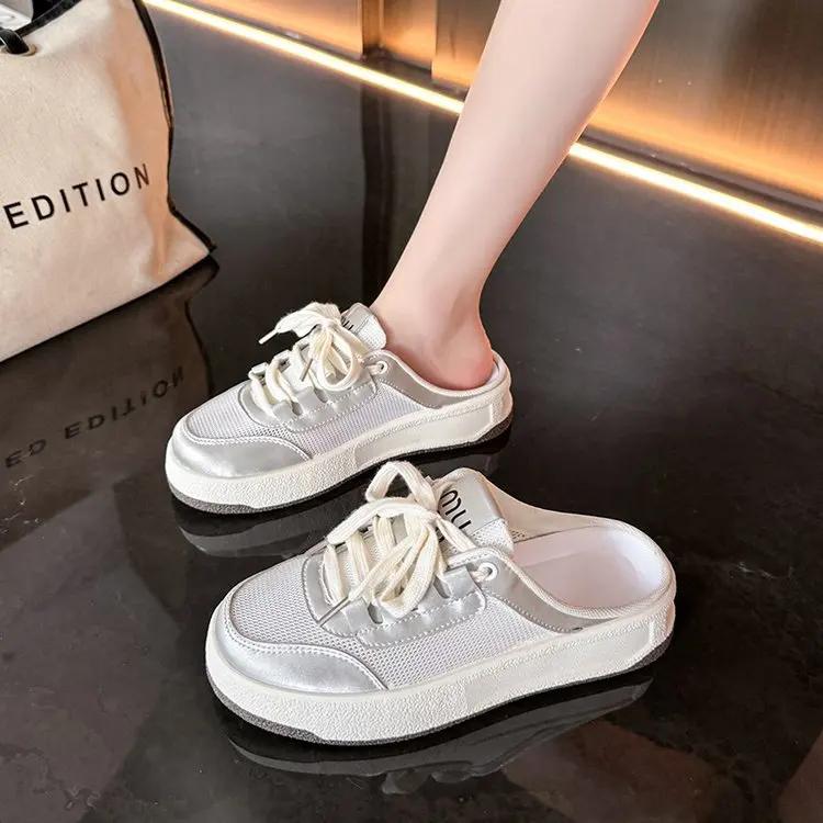 Мода 2024 года Новые полутапочки Baotou Повседневные кроссовки Женская обувь Сетчатые дышащие женские уличные туфли на платформе для ходьбы Zapatos De Mujer