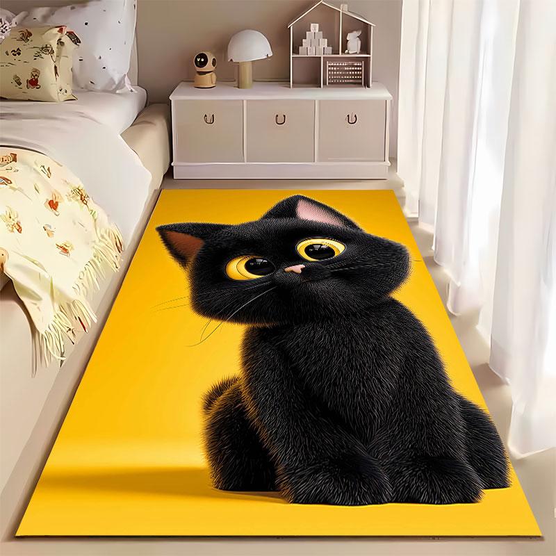 Cute Black Cat with Yellow Eyes suitable as a non-slip mat for the living room or bedroom sofa