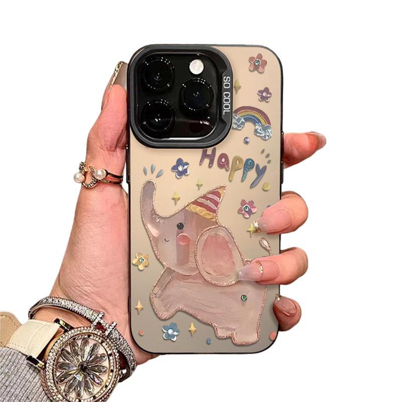 Масляная живопись Слон Серебряный Чехол для Телефона для iPhone 12 Pro Max/13/14/15 Plus/16/17