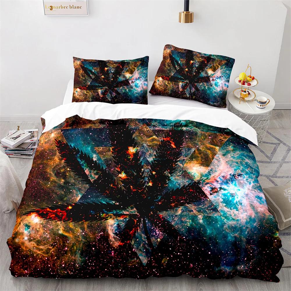 Weed Green Leaf Duvet Cover Watercolor Purple Blue Polyester King Queen Maple Leaf Duvet Cover For Women Men Bedroom Decoration