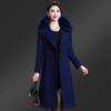Women's Mid-Length Woolen Coat with Fox Fur Collar - Korean Style for Autumn & Winter