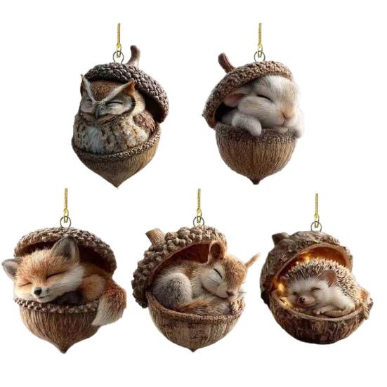 Лесные животные Желуди Украшения Уютные Лесные Рождественские Украшения 2D Деревенские Праздничные Украшения для Елки Венка Вдохновленные Природой Подарки