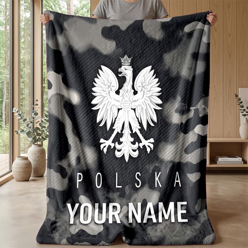 Custom Text Flannel Throw Blanket, Lightweight Cozy Bed Sofa BlanketPoland Football