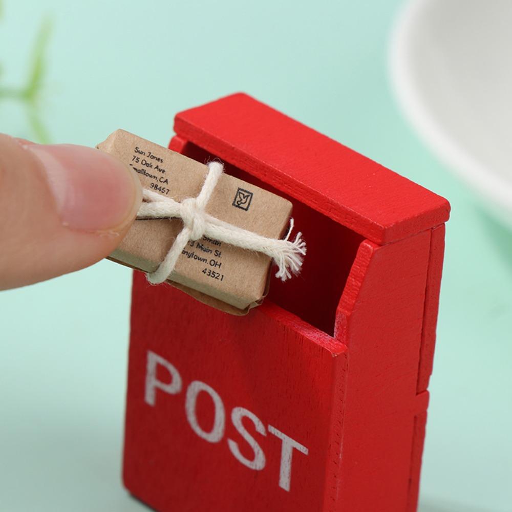 Model Dollhouse Miniature Letter Box Simulation Furniture Toy With Mail Sack Postcard Mini Mailbox