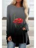 Женская футболка больших размеров с цветочным принтом, удобная, с длинным рукавом и круглым вырезом, повседневная, свободного кроя, средней длины