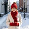 Soft Acrylic Cold Weather Gear Winter Hat Scarf Gloves Set, Knitted Pom Warm Thermal Full Coverage Warmth Set Gloves, Solid Color Cozy Knit