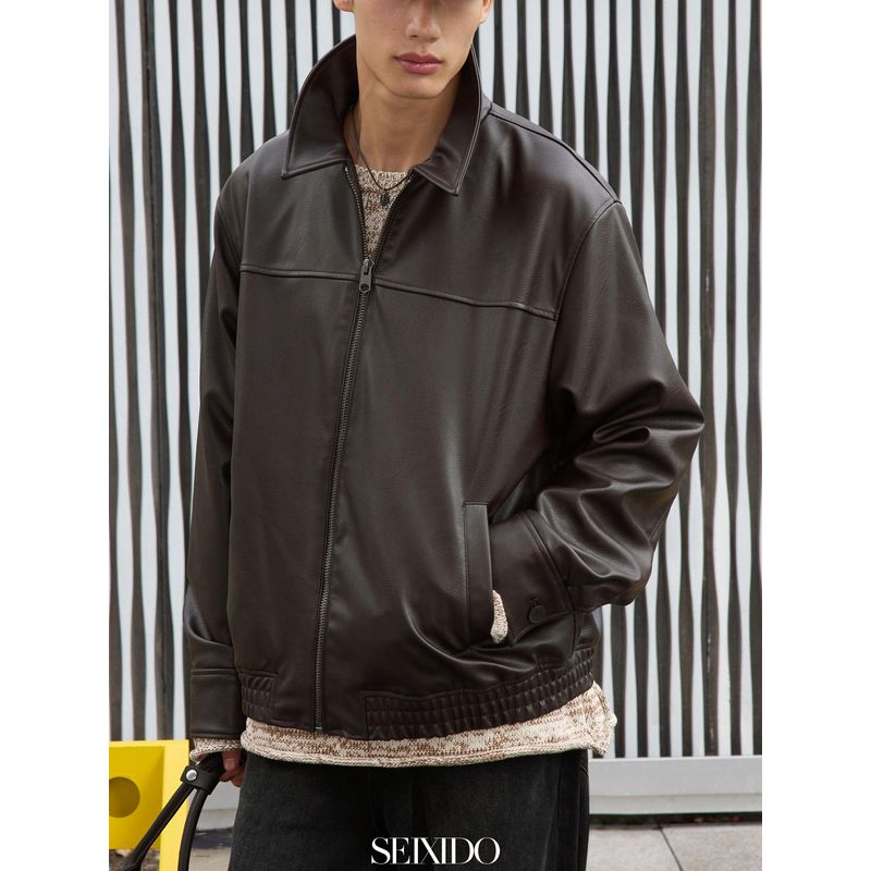 Cabinet 429! New Autumn and Winter Men's Loose-Fitting Faux Leather Pilot Zipper Pu Jacket Leather Coat 4027400 753