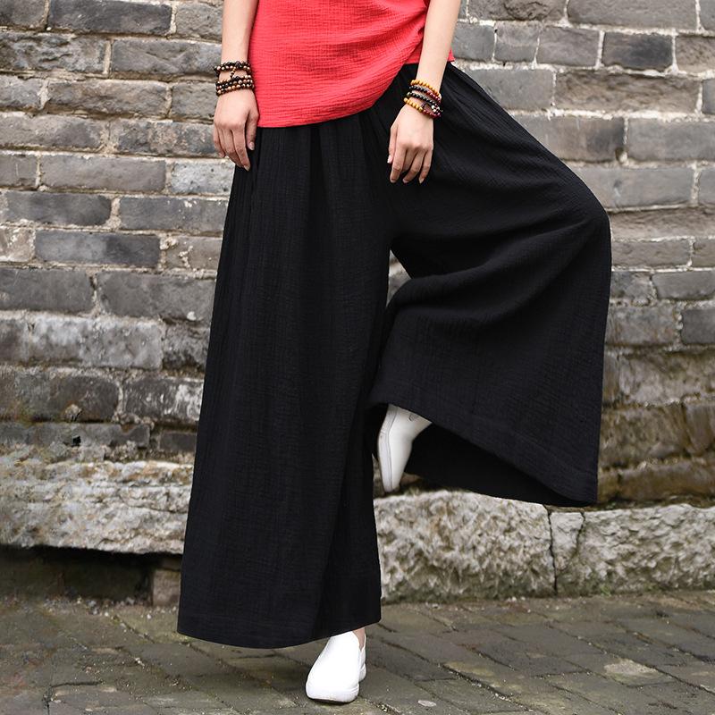 Spring Fashion Cotton Wide Leg Pants Plus Size Female Loose Casual Cotton Linen Pants Trouser Vintage Long Pants