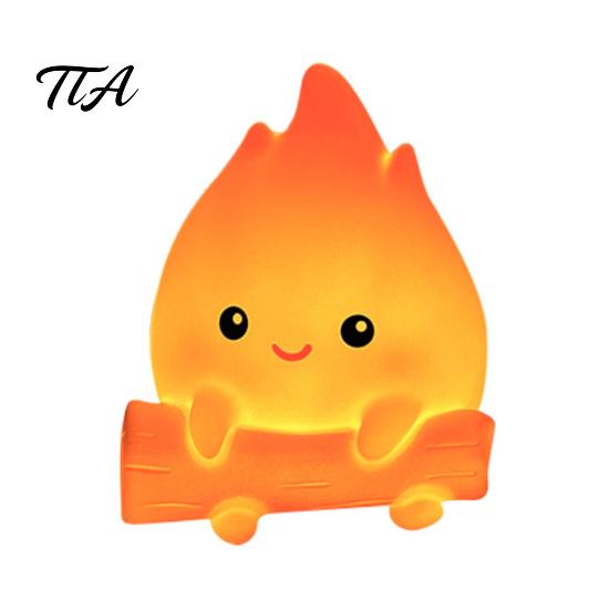 Unique Birthday Gift for Girls Boys Cartoon Fake Campfire Night Light, Cute Warm Glow Bedside Safe Vinyl Light Toddlers Ornament, Portable Cozy