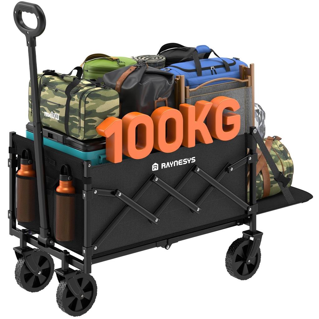 Raynesys Carry Small Capacity Load Capacity Supports Long Can Be Deployed At the Outdoor Foldable Camping Cart with Rear Independent Quiet Out Black