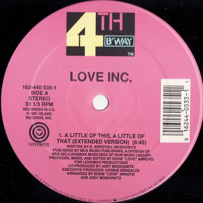 12-дюймовая пластинка LOVE INC. - Немного того, немного этого 1624405351 4-я и Бродвей 1991 США Танцевальная и Электронная Б/У