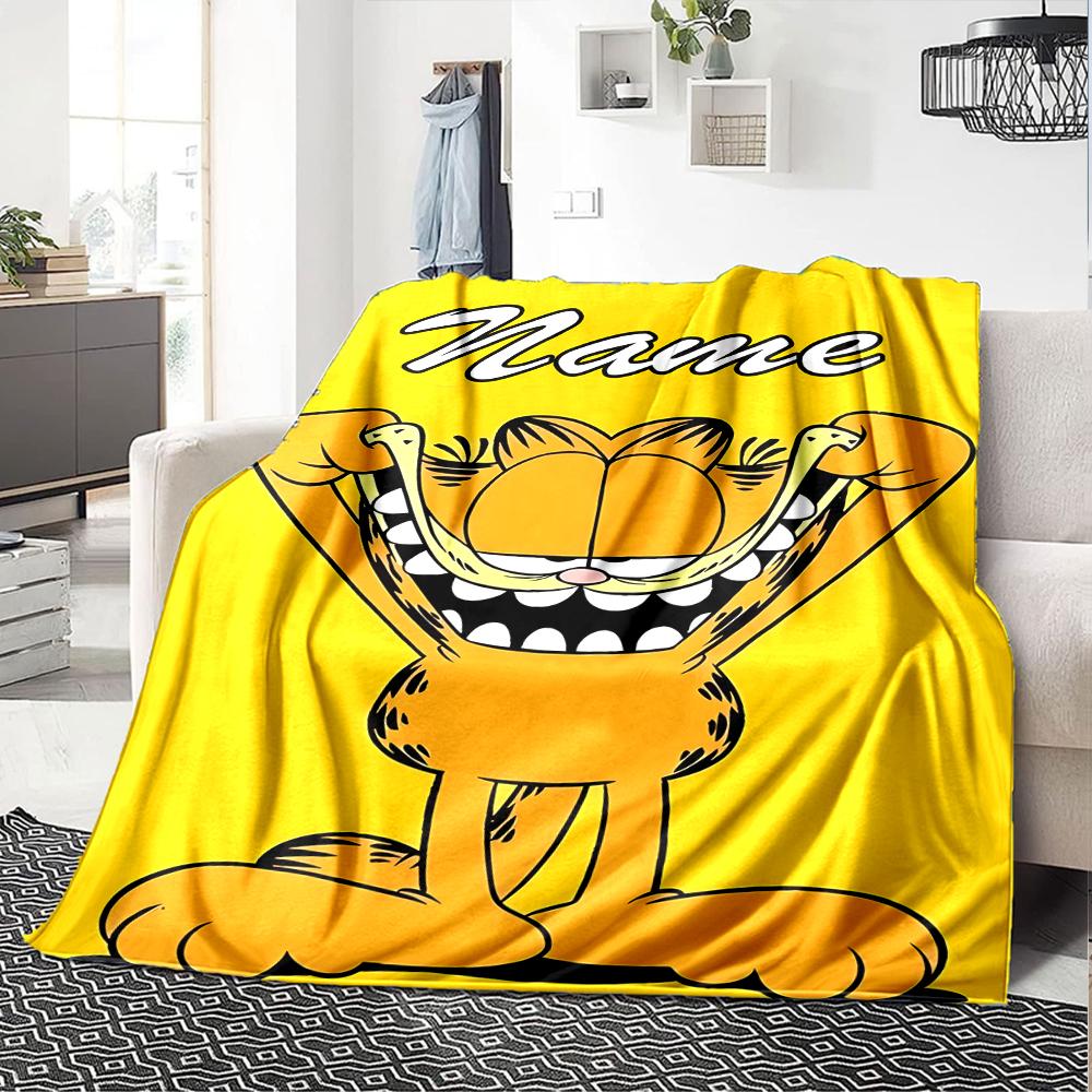 Customiz Name Personality Garfield Blanket Soft &Warm Sofa Office Bed Travel Lunch Break Blanket, Gift Suitable All Seasons
