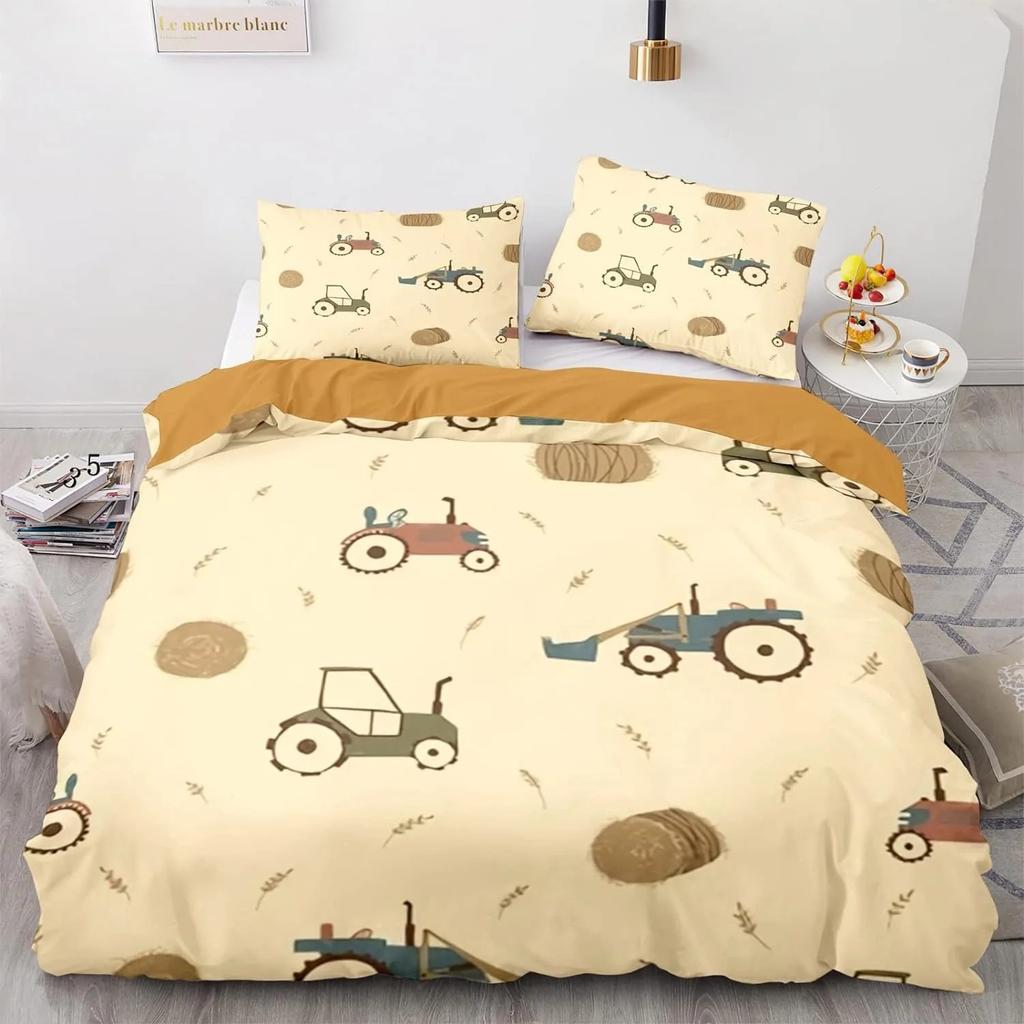 Children's Tractor Quilt Cover Boys Duvet Cover Set Tractor Bedding Set Truck Farm Tool Cart Comforter Cover Set 3D Printing