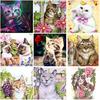 Animal DIY 5D Diamond Painting Cross Stitch Cat And Flower Full Round Resin Rhinestone Diamond Embroidery Mosaic Gift Home Decor