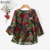 Women Casual O-neck Printing Summer 3/4 Sleeve Blouse