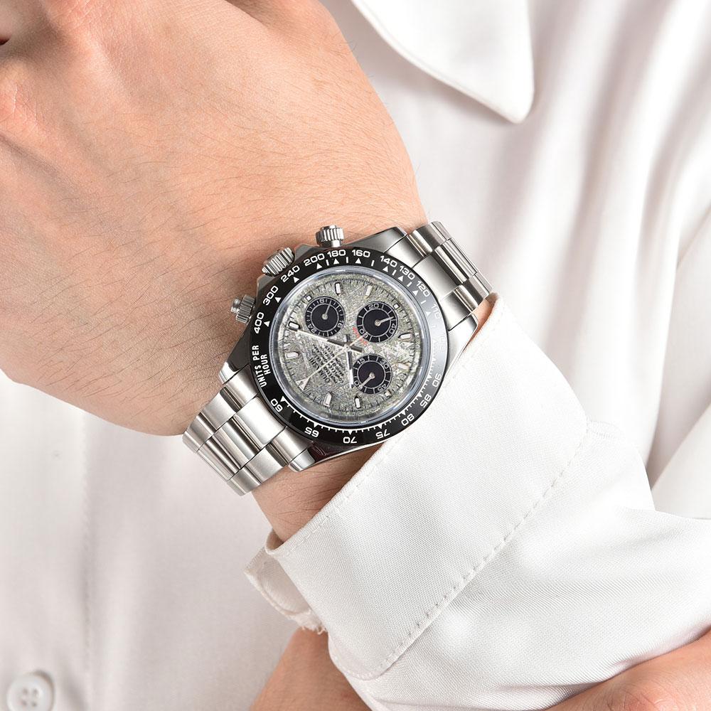 39mm Men's Wristwatch with VK63 Movement Chronograph sapphire Glass and Rubber Strap Luxury Business Men's Custom Watch
