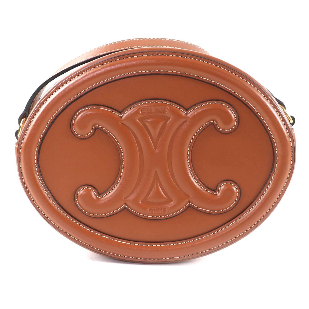 Great CELINE Shoulder Bag Cuill Triomphe Oval Purse Leather leather Women 19860 Used