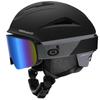 Odoland Ski Helmet Snow Goggle Dial Size Snowboard Compatible with Flat UV For Black L + Set, Adjustment, Helmet, Glasses, Lens, Windproof, Anti-Fog,