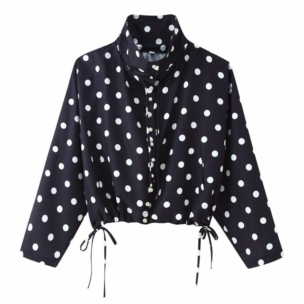 2026 Spring New Product European and American Cross-border Women's Clothing Street Fashion Drawstring Design Polka Dot Jacket w017 D028