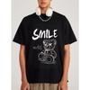 Black T Shirt Smile Teddy Bear Graphic Print With Well Being Text For Casual Wear