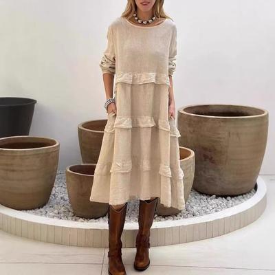 Женское платье с длинным рукавом, в стиле пэчворк, с оборками, весна/лето 2025