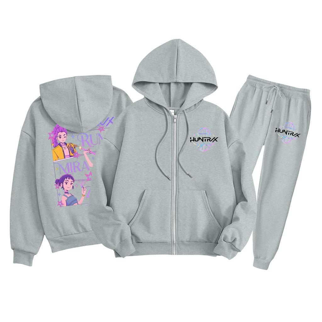 Детская мода Толстовка с длинным рукавом, на молнии, с капюшоном, спортивные штаны с принтом, комплект толстовки с карманами