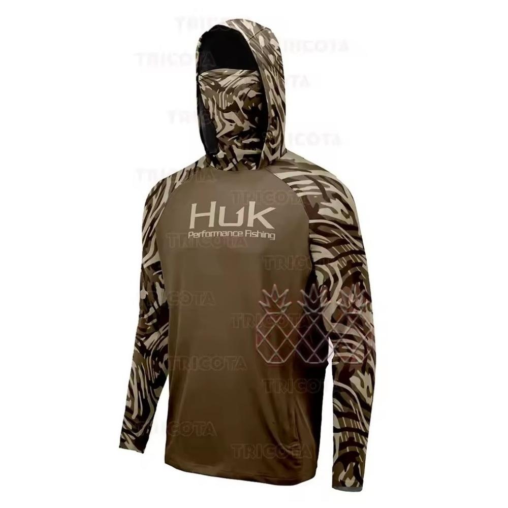 HUK Fishing Hooded Shirt Face Mask Scarf Fishing Suit Men's Long Sleeve Breathable Quick Dry Fishing Suit