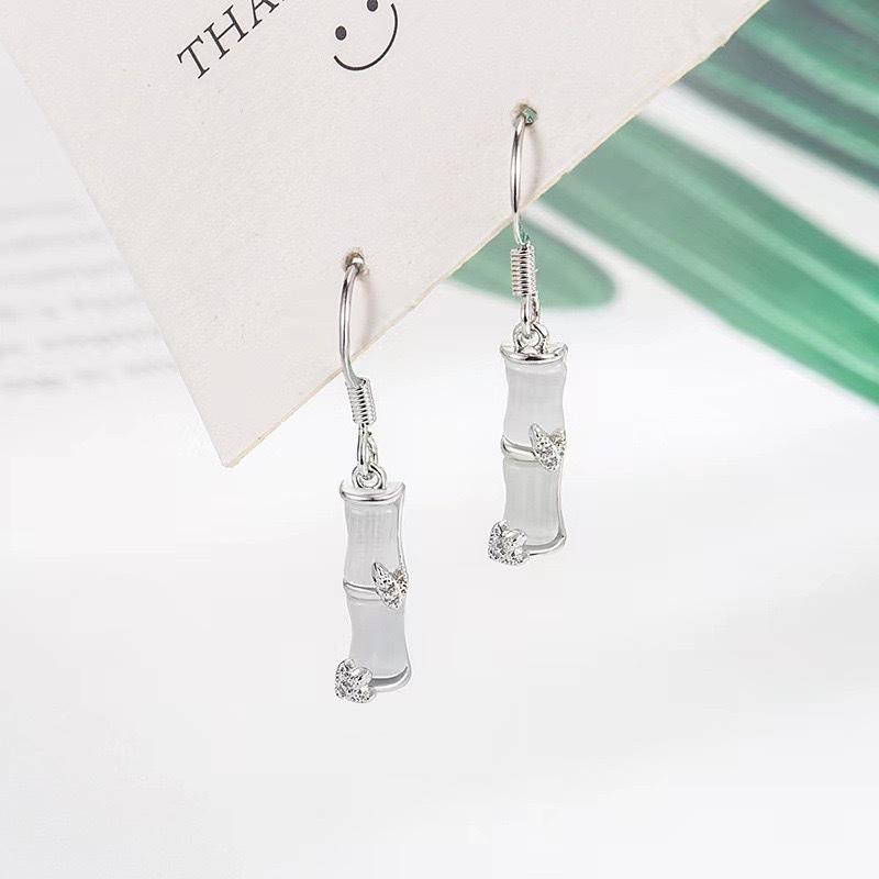 New Chinese Opal Bamboo Earrings Women's Light Luxury Niche Design High-end Versatile Earrings Stud Earrings Jewelry