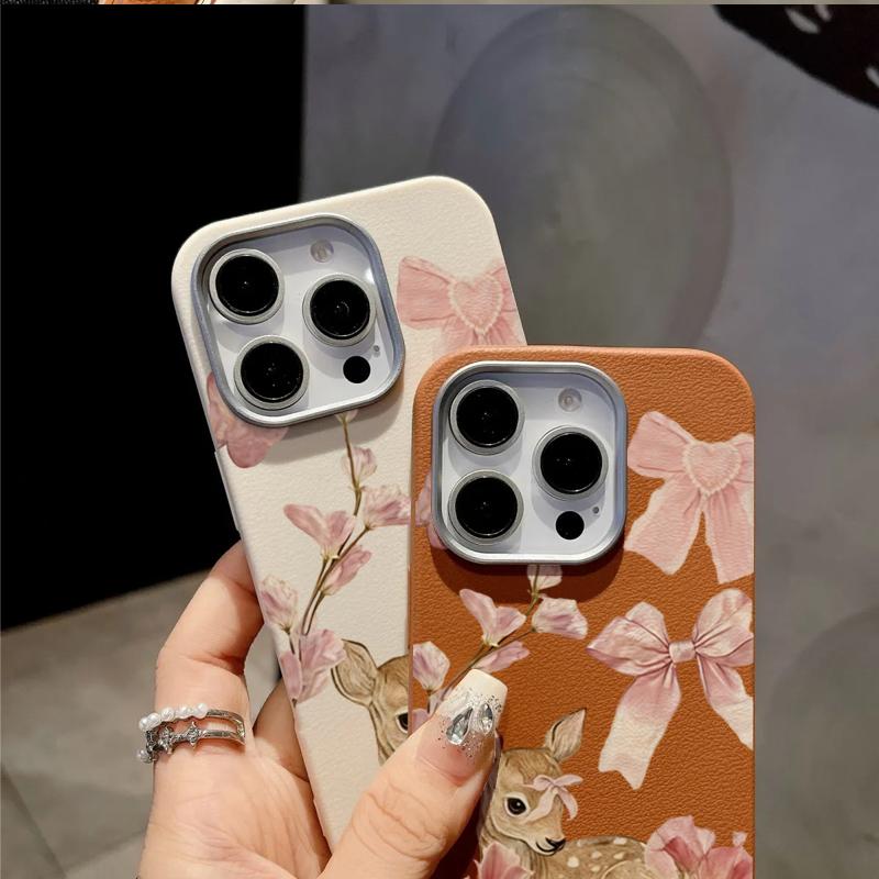 Cute Deer Floral Bow Pattern Phone Case For Samsung Galaxy S25 Ultra S24 S23 S22 Plus S21 FE A16 A26 A36 A56 A55 A54 A53 Cover