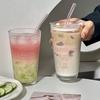 Cute Glass Cup With Straw And Lid Letter Tumbler 450ml Iced Coffee Juice Tea Glass Drinking Cups Transparent Bubble Tea Cup Gift