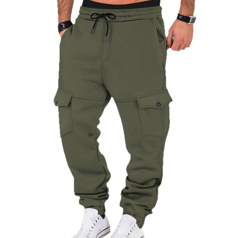 Men's Fleece-Lined Drawstring Loose-Fit Multi-Pocket Cargo Pants.