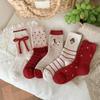 Female Autumn Winter Fashion New Year Christmas Bow Red Wool In Tube Socks