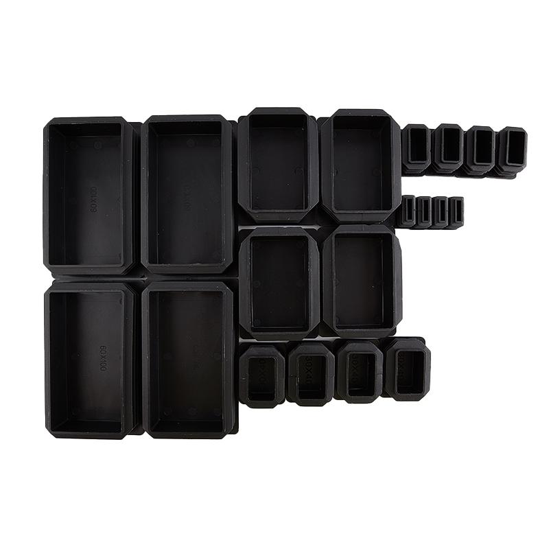 4 шт., прямоугольные пластиковые черные заглушки, вставки для труб, стальные заглушки для ног, коврики для полок столов и стульев