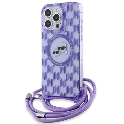 Karl Lagerfeld Klhmp15Lhckcklcu iPhone 15 Pro 6.1 Фиолетовый/Purple Жесткий чехол Iml Crossbody Монограмма Голова Карла и Шопетт Magsafe