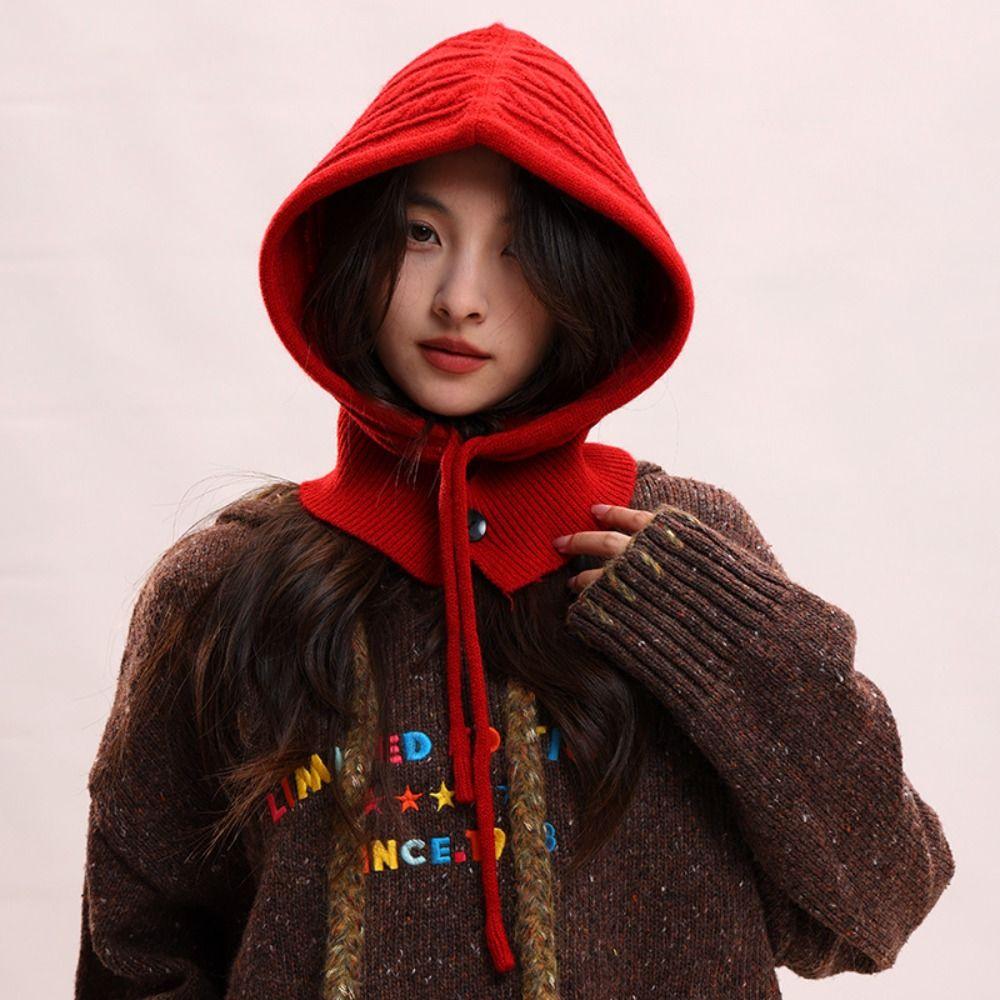 Thickened Knitted Neckerchief Hood Pullover Cap Beanies Hat Winter Balaclavas Cap Riding
