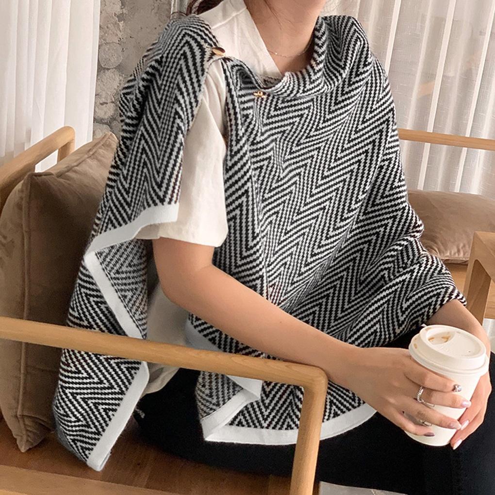 Зимнее вязаное пальто-накидка на пуговицах, вязаная накидка, женская шаль, шарф