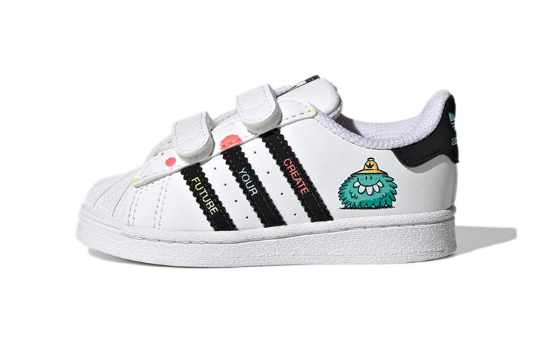 Adidas Originals Superstar Collection Cf I Hook and loop Abrasion Resistant Low top Skateboard Shoes White Black Blue H05269