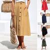 Women Midi Skirt Elastic High-Waisted Slimming Style Mid-calf Length Skirt with Pockets