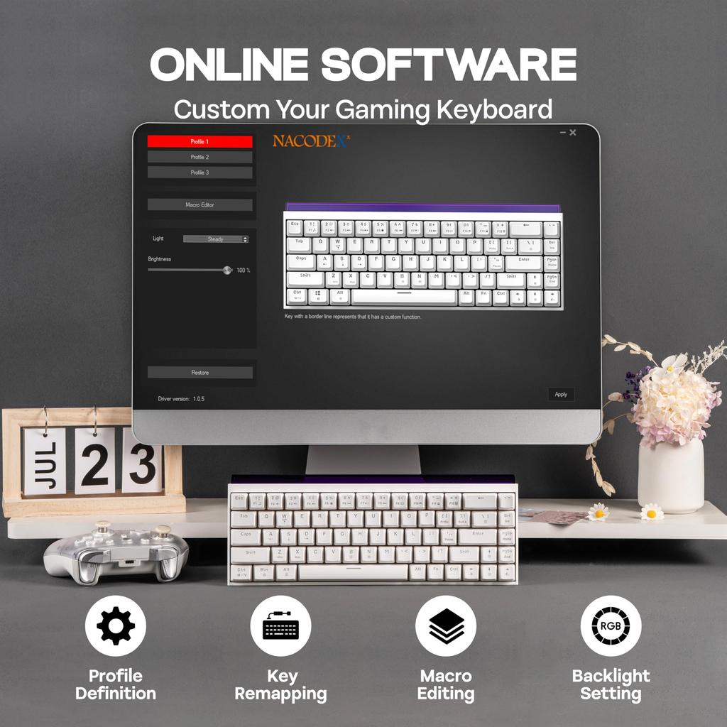 Игровая проводная клавиатура MechLands AJAZZ NK68, компактная механическая, совместимая с Lightbox, 65% раскладка, с возможностью горячей замены клавиш, клавиши с подсветкой,