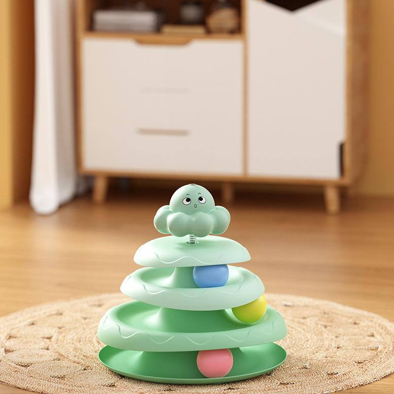 Rotating Octopus Cat Toy Collapsible Four-Layer Turntable Track Ball Cat Stick Feather Cat Self-Entertaining Anti-Boredom Toy