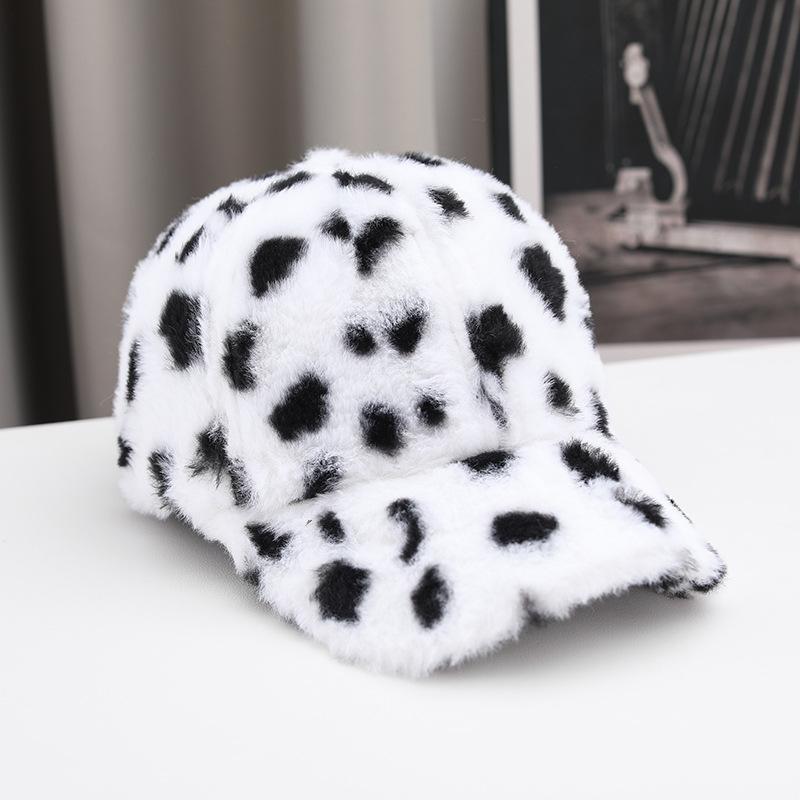 European and American fashion autumn and winter new curved brim cap trendy versatile spotted plush baseball cap