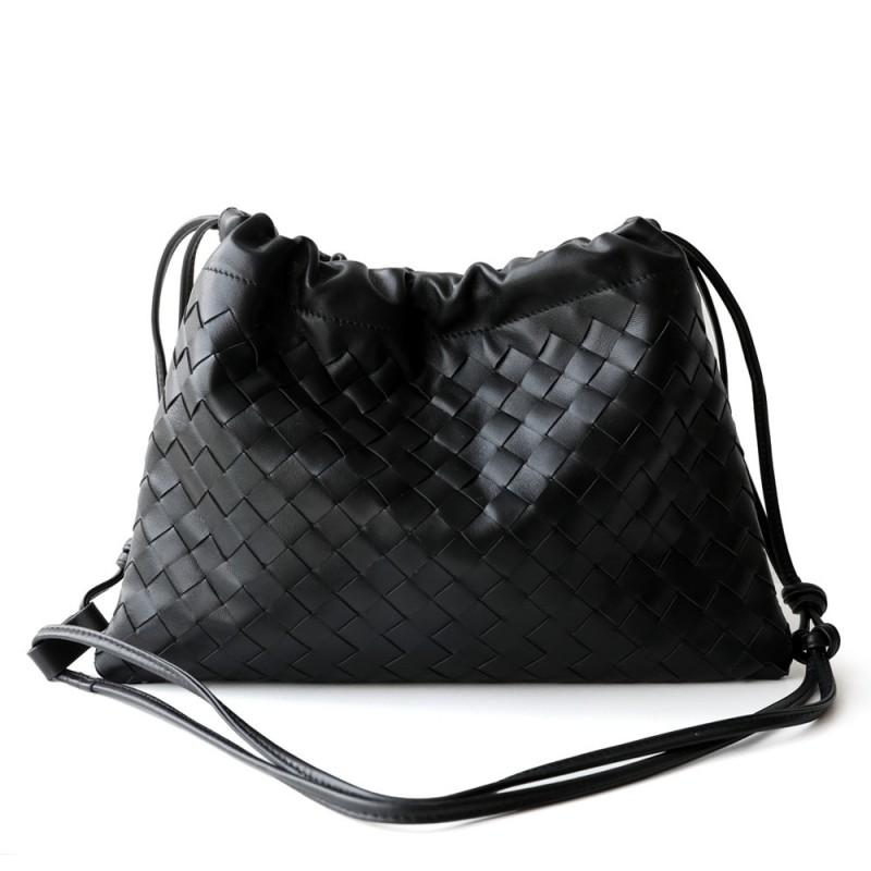 Genuine Lamb Leather Woven Clutch Crossbody Bag Women Soft Square Shoulder With Drawstring