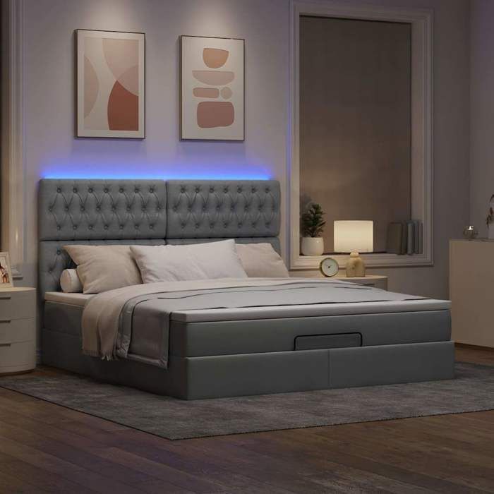 VidaXL Ottoman Bed Frame and Mattress Light Grey 160x200cm Fabric, Bed Frame, Upholstered Bed Frame, Bed Frame 3314100