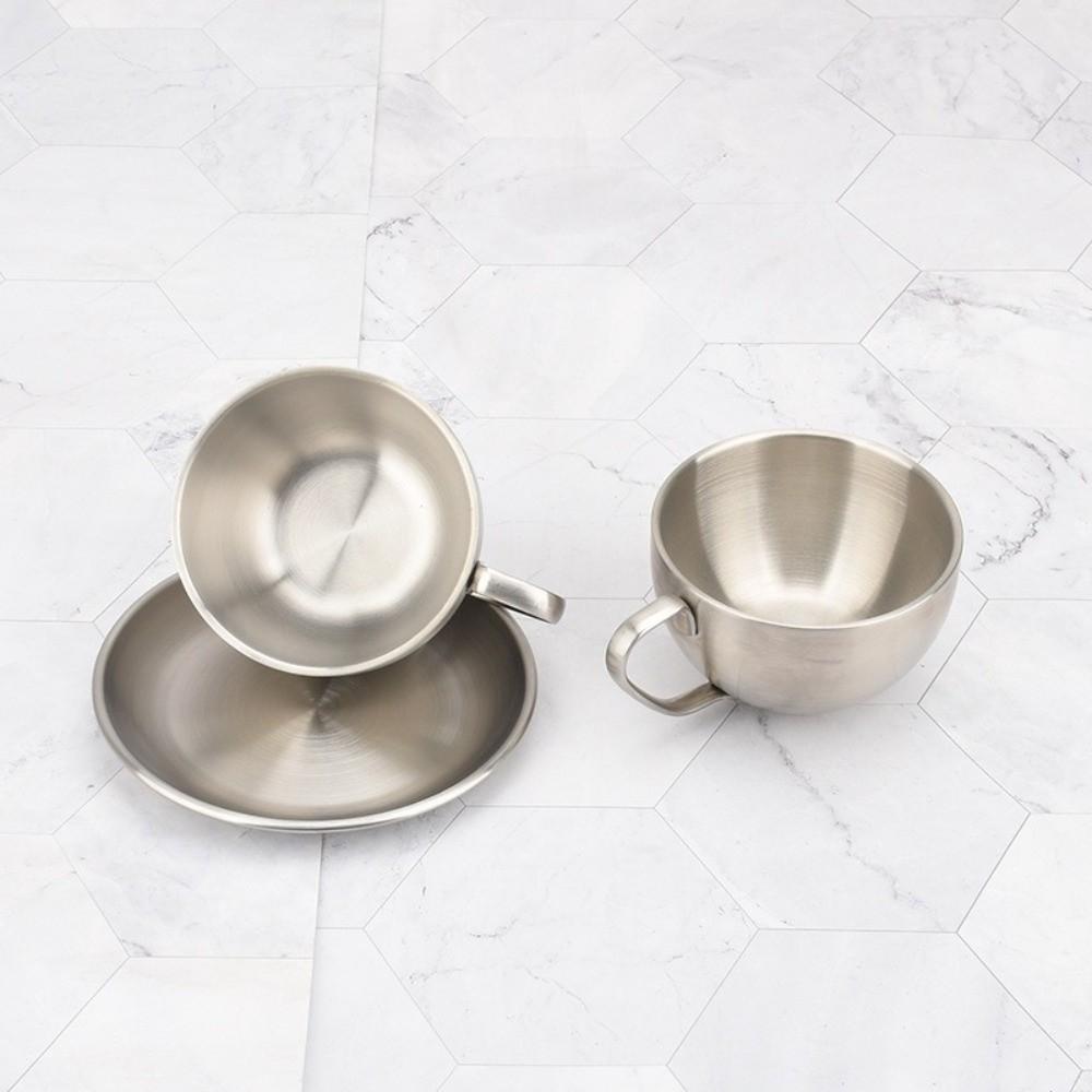 Double Walled Coffee Cup Set Stainless Steel Cup Saucer Set Exquisite Tea Mug Household Coffee