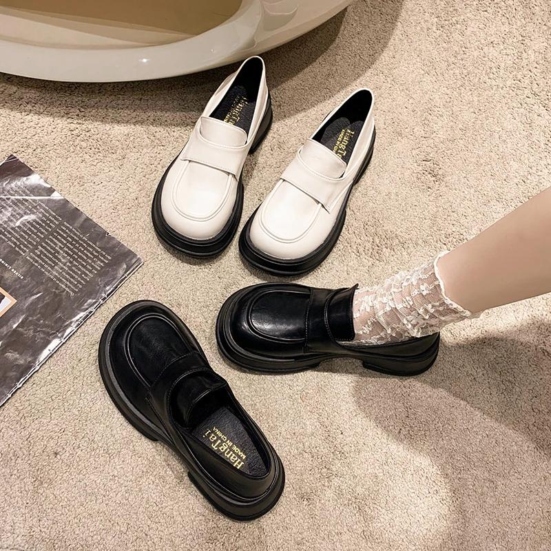 Womens Loafers Shoes Female Footwear Oxfords Clogs Platform Casual Sneaker British Style Round Toe Slip-on Dress Leather Retro