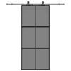 Sliding Door with Fittings Black 90 x 205 cm Tempered Glass